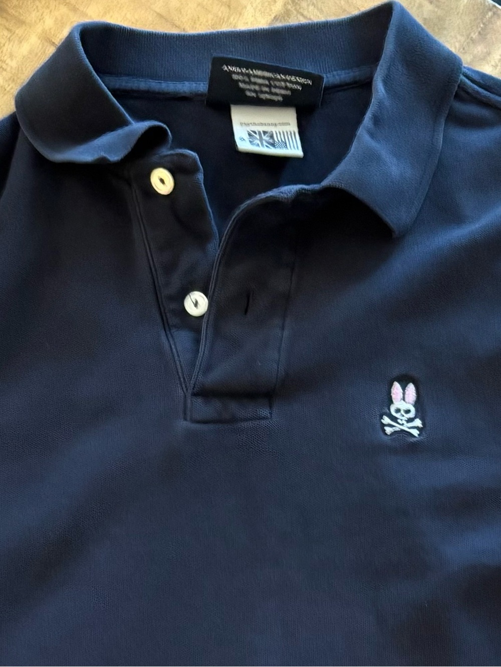 Like New! Psycho Bunny Navy Polo with Embroidered Bunny & Crossbones - Picture 6 of 7